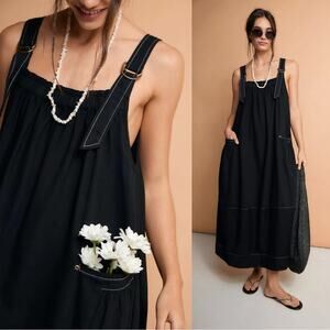 Free People Oversized Chambray Denim Machu Barrel Midi Dress Black Size Small